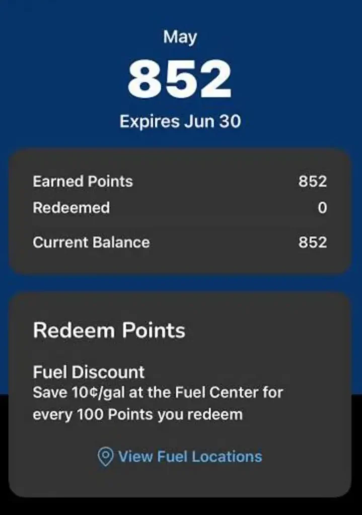 The Kroger Points balance in the Kroger app after taking the survey