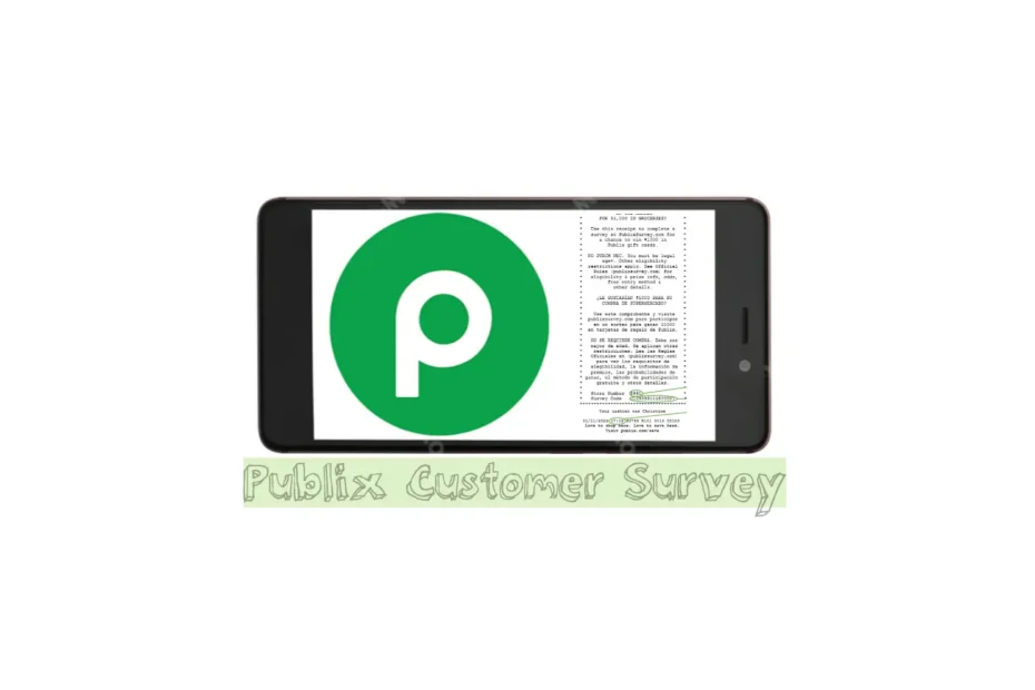 A Publix receipt’s survey invitation next to a phone open to Publix’s customer satisfaction survey page