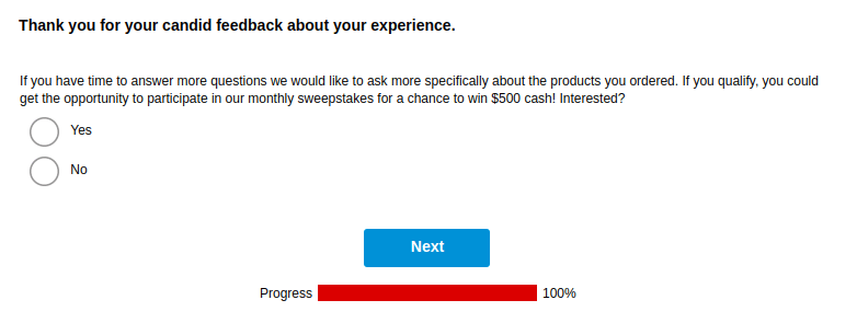 The last page of the WendysWantsToKnow survey where the validation code appears